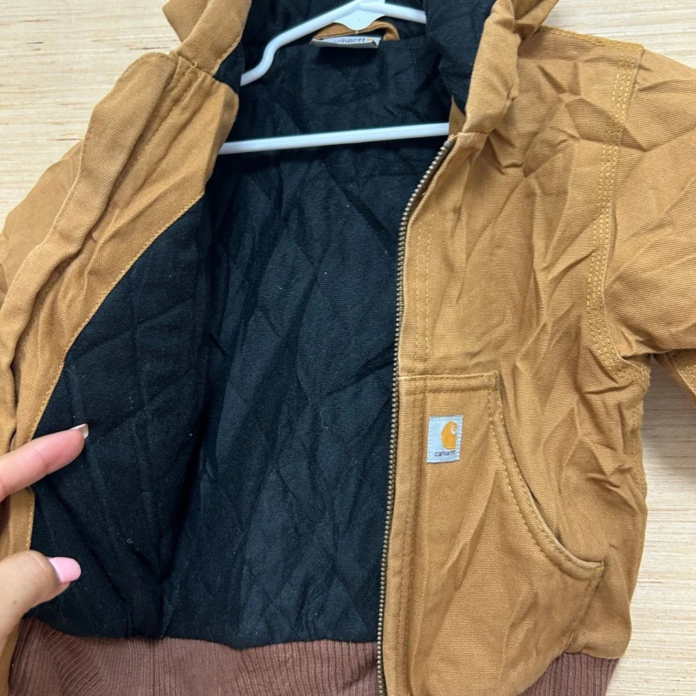 Carhartt Toddler 2T Brown Cotton Duck Quilted Flannel Lined Active Jacket Hooded